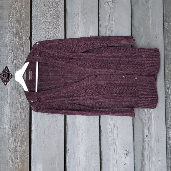 PERUVIAN CONNECTION Alpaca Boyfriend Long Cardigan Sweater Plum sz M Women's - Picture 3 of 9